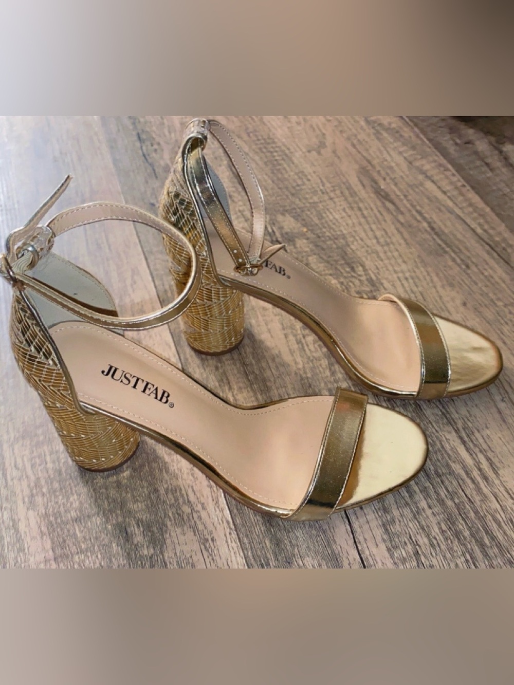 JustFab Metallic Gold Block Heel Sandals